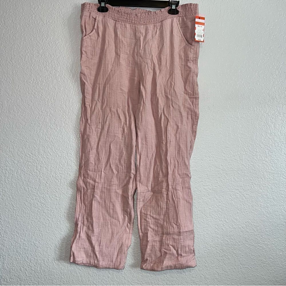 Cat & Jack Girls Smocked Waist Straight Leg Regular Fit Pants Rose Ash XXL